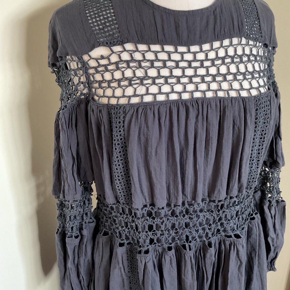 ASOS EDITION Charcoal Gray Crochet Trim Drop Waist Maxi Dress 4 Cotton Boho - Picture 6 of 10